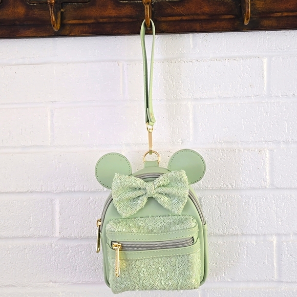 Loungefly Handbags - Loungefly Minnie Mouse Mint Sequin Wristlet Mini Bag Wallet